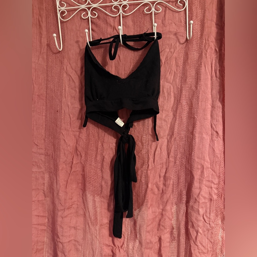 Peplum Soft Black Adjustable Halter Plush Bralette Bra Top